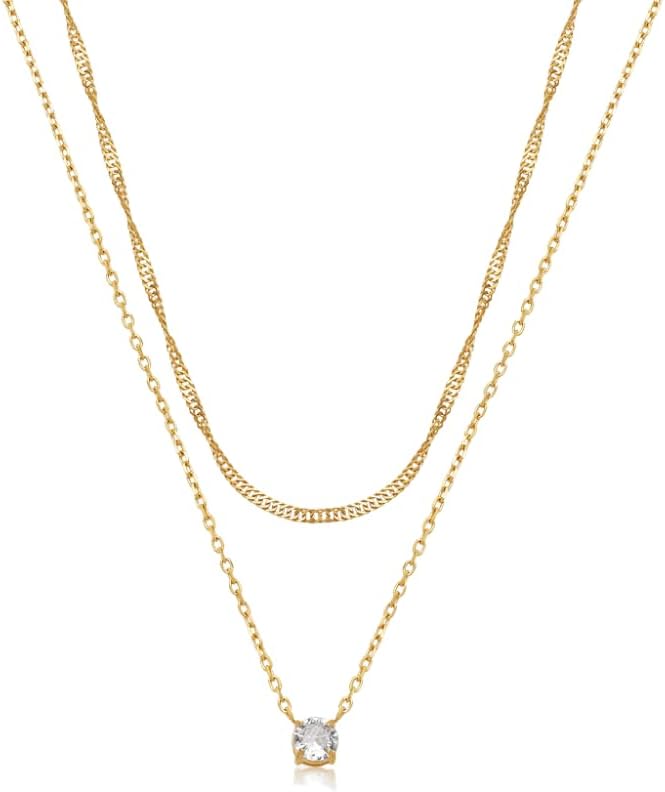 Dainty necklace with one round stone in a bezel on a fine chain