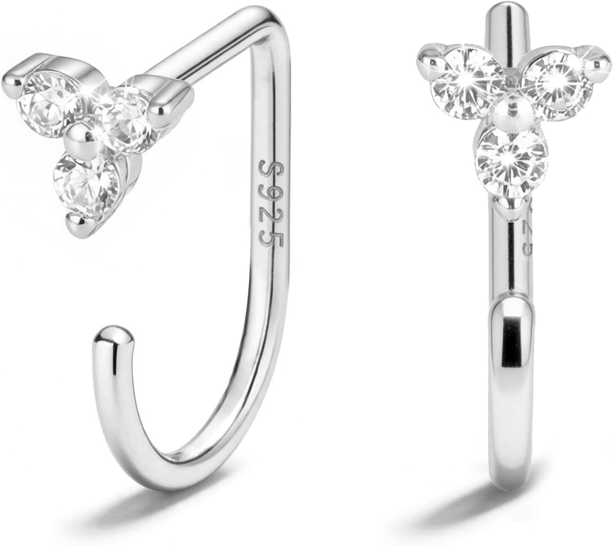 Small half hoop huggie earrings shown in several designs