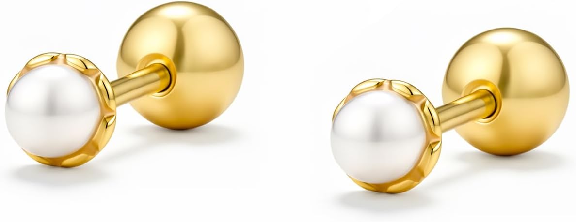 Small gold-tone stud earrings with a screw-on ball back