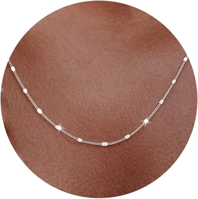 Slim satellite chain necklace with small beads spaced along it