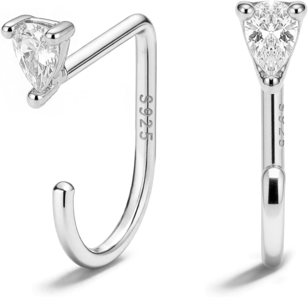 Small half hoop huggie earrings shown in several designs