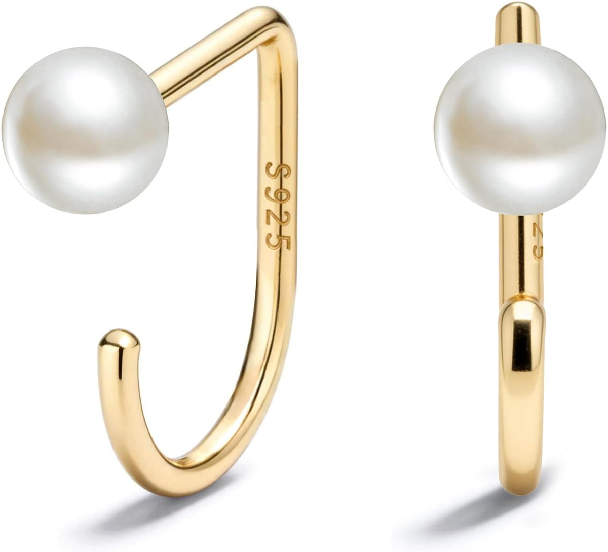Small half hoop huggie earrings shown in several designs