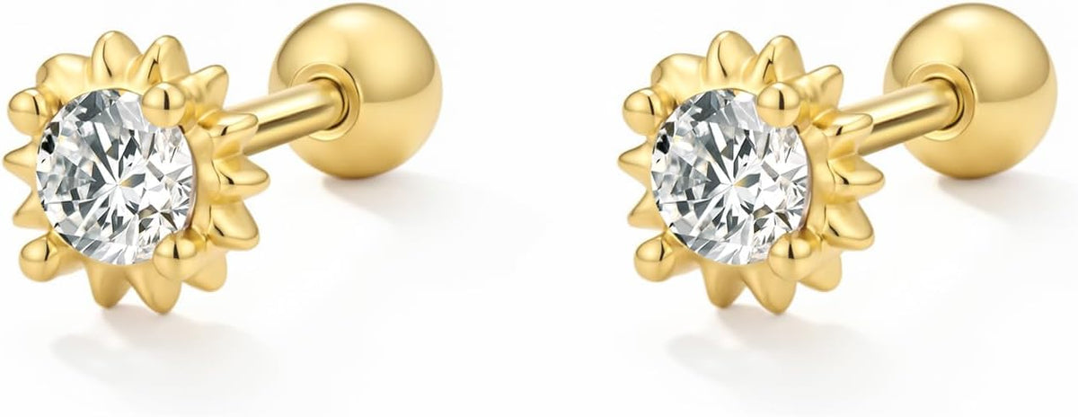 Small gold-tone stud earrings with a screw-on ball back