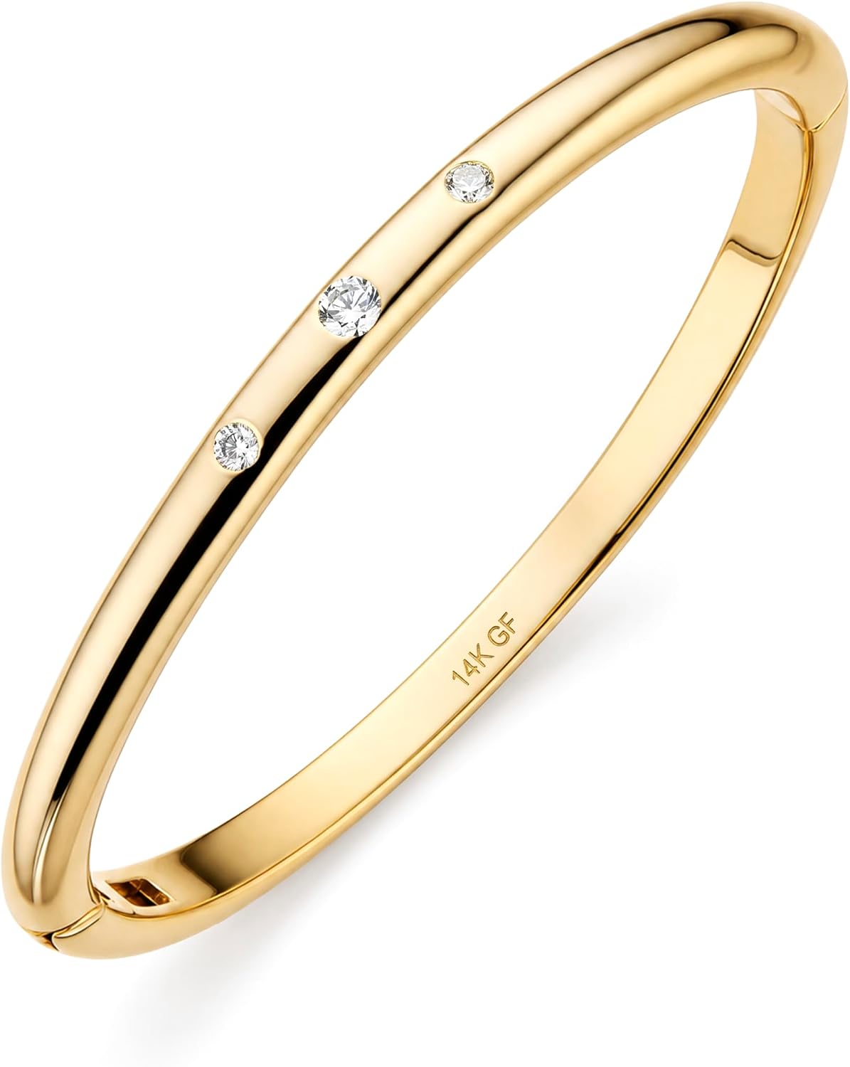 Smooth hinged bangle bracelet stamped 14K GF on the inner band