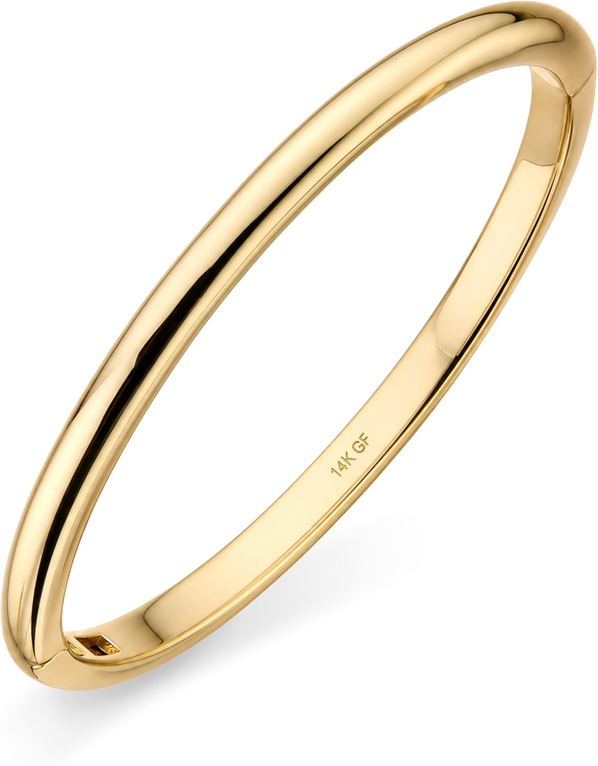 Smooth hinged bangle bracelet stamped 14K GF on the inner band