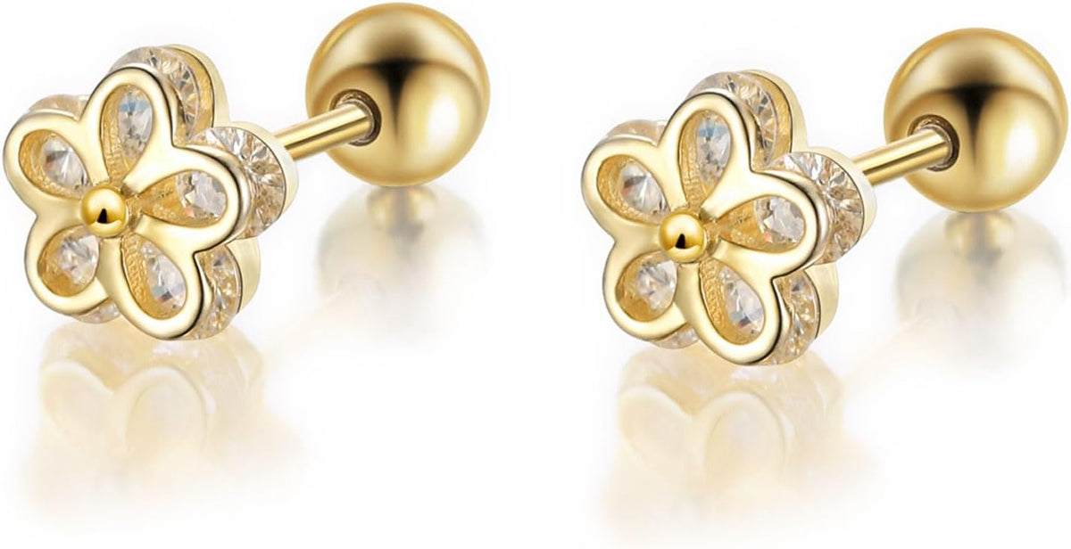 Small gold-tone stud earrings with a screw-on ball back