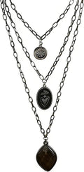 Four-strand layered necklace of mixed stone, wood and glass beads