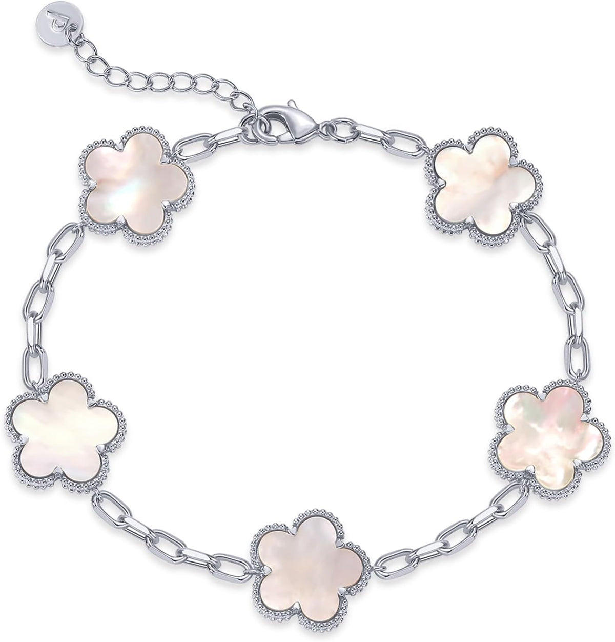 Gold-tone paperclip chain bracelet with five flower stations