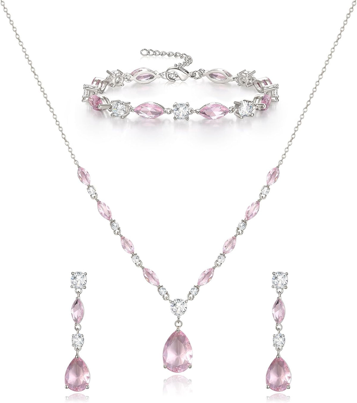Matching bridal set: necklace, drop earrings and bracelet
