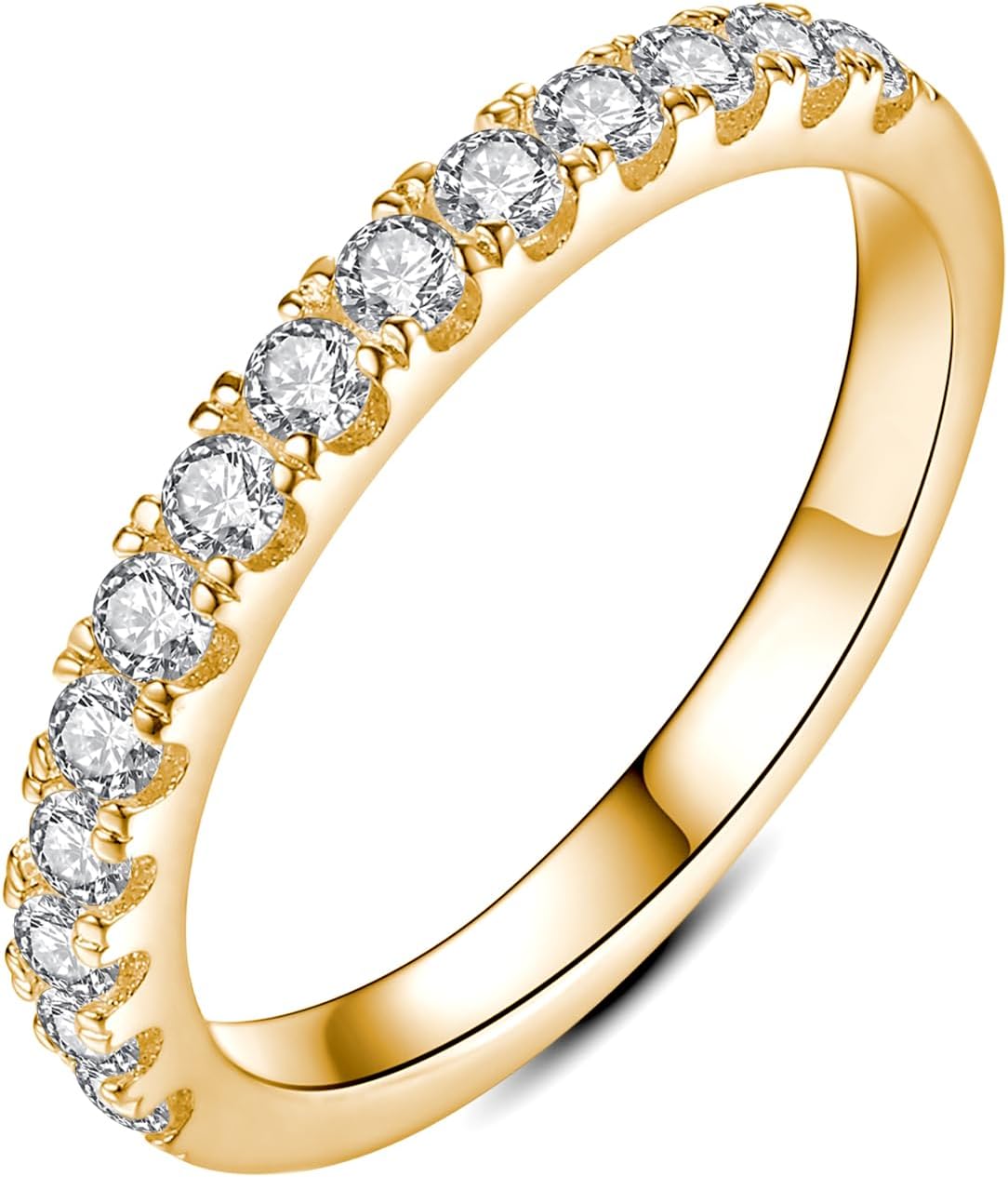 Half eternity band with round stones prong set across the front