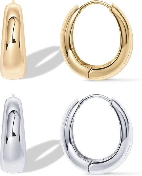 Chunky small hoop earrings with a thick rounded profile