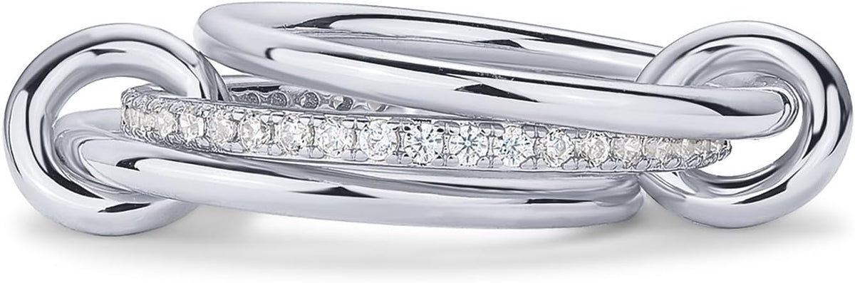 Multi band ring with four linked bands, two set with stones