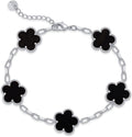 Gold-tone paperclip chain bracelet with five flower stations