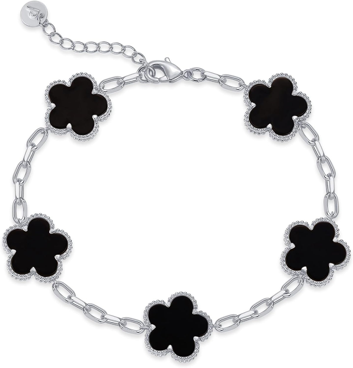 Gold-tone paperclip chain bracelet with five flower stations