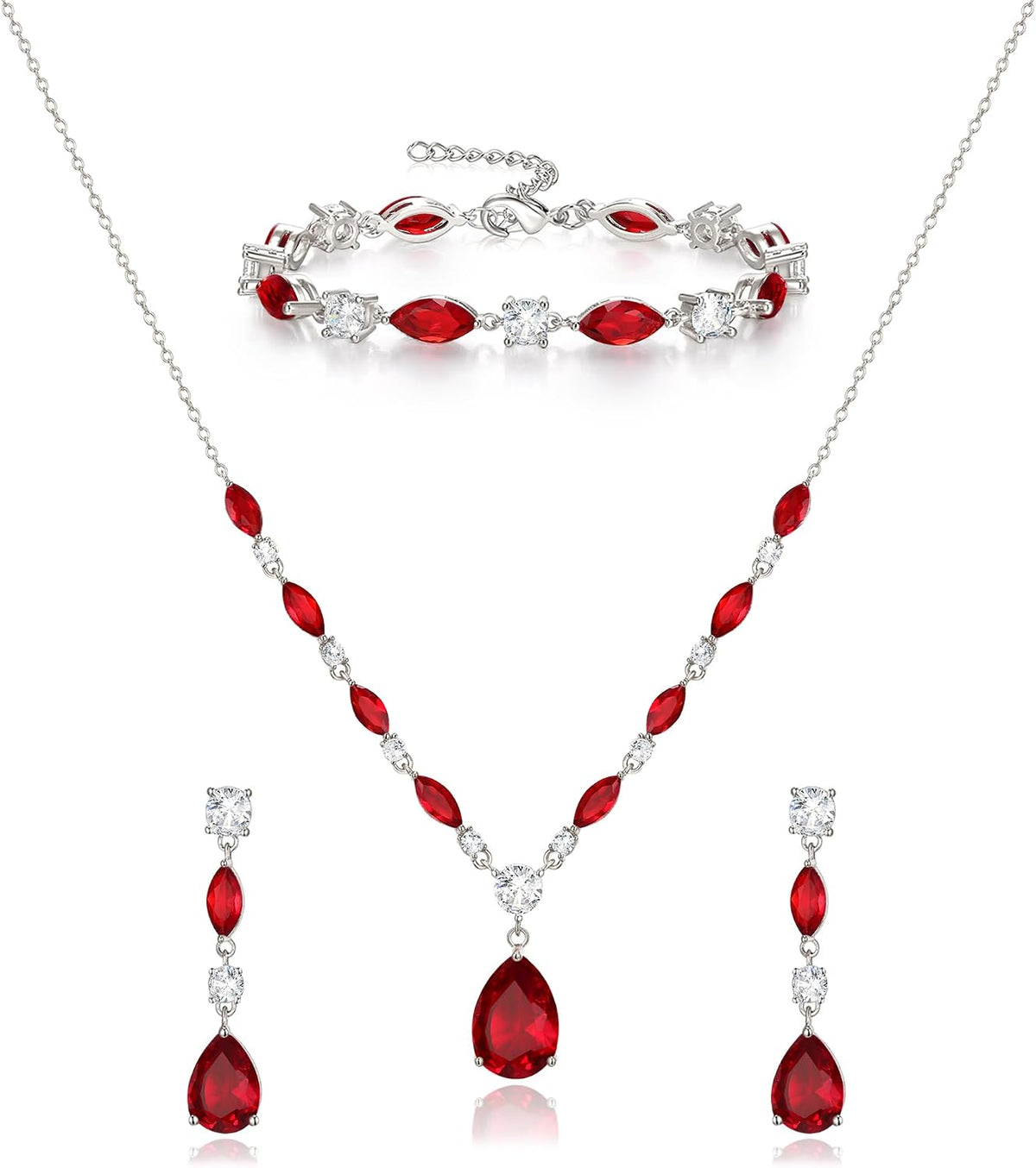 Matching bridal set: necklace, drop earrings and bracelet