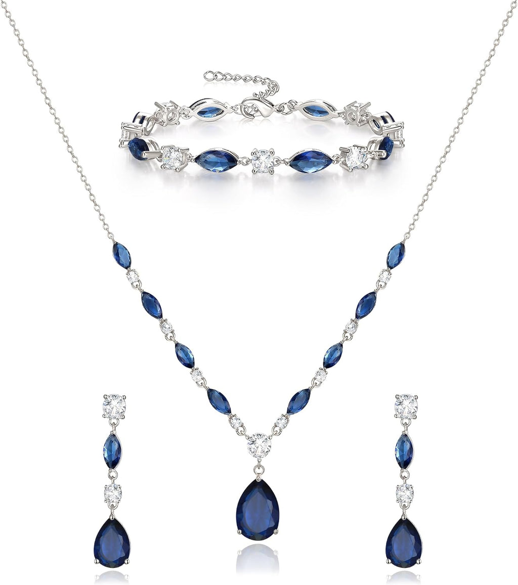 Matching bridal set: necklace, drop earrings and bracelet