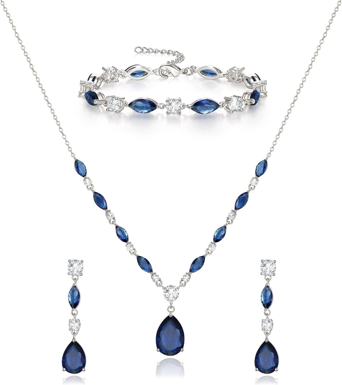 Matching bridal set: necklace, drop earrings and bracelet