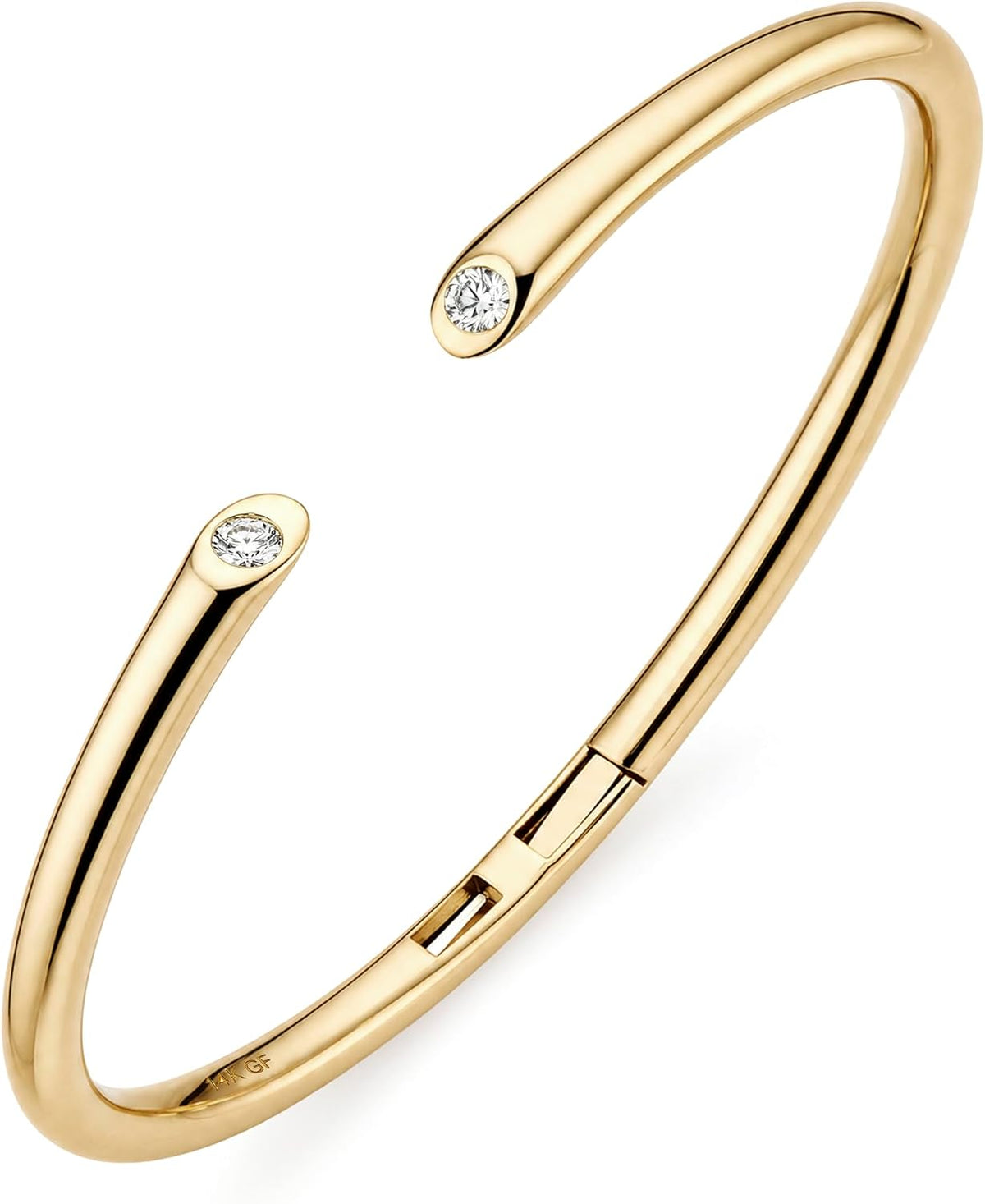 Smooth hinged bangle bracelet stamped 14K GF on the inner band