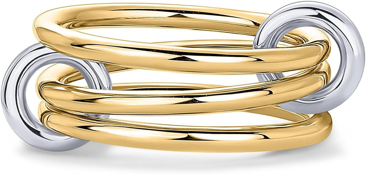 Multi band ring with four linked bands, two set with stones