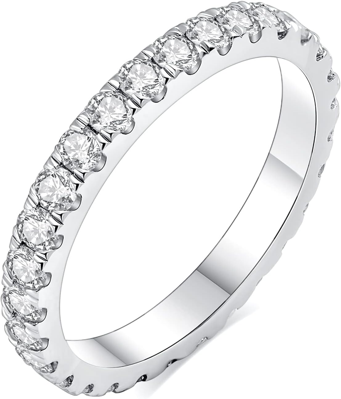 Half eternity band with round stones prong set across the front