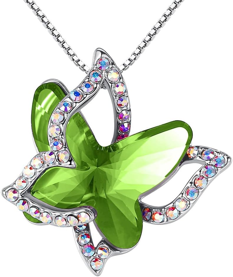 Faceted crystal butterfly pendant with a pave silver-tone wing overlay