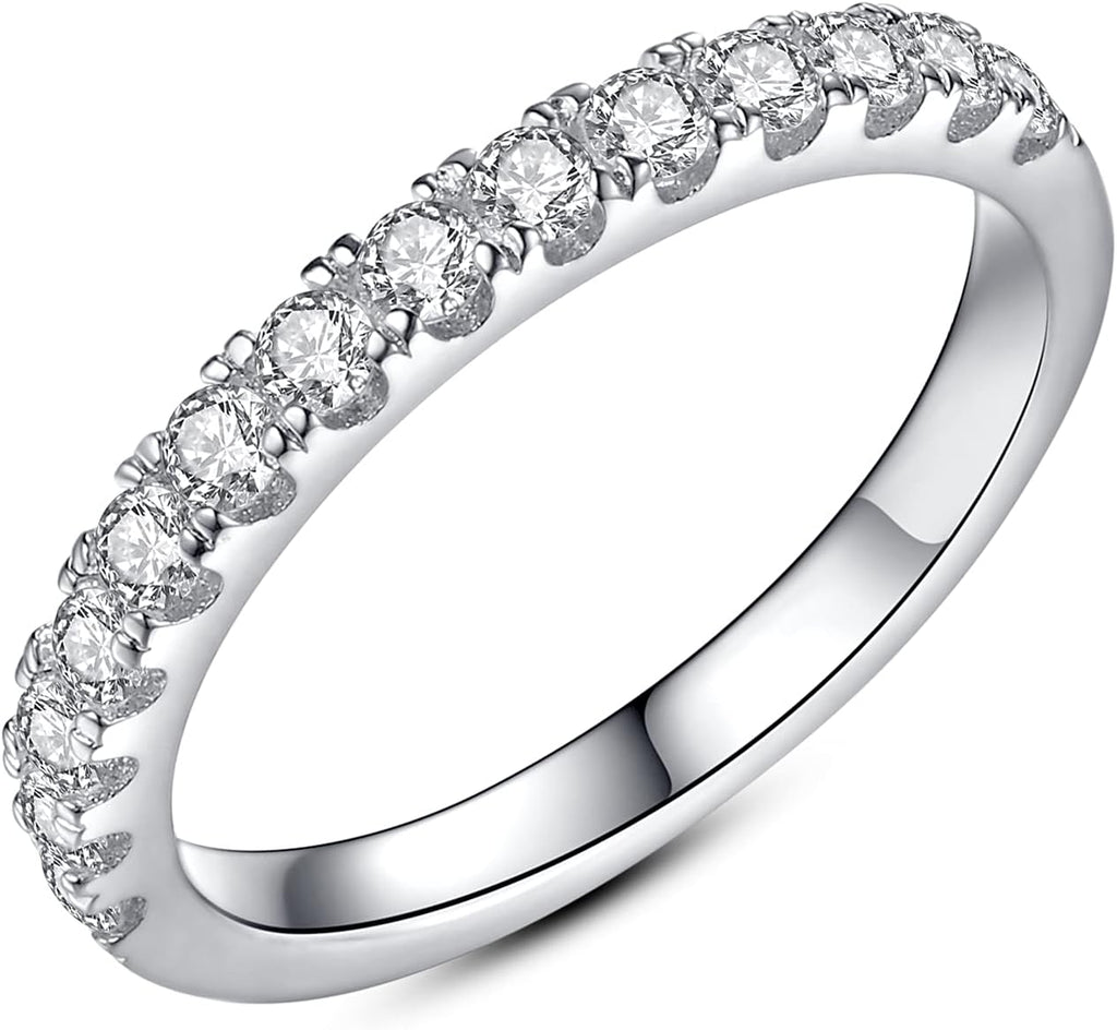 Half eternity band with round stones prong set across the front