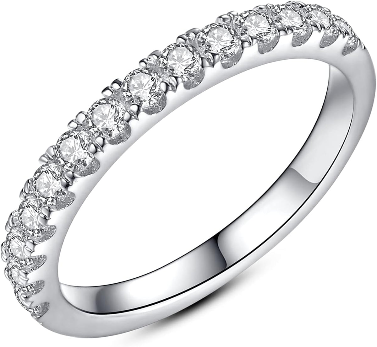 Half eternity band with round stones prong set across the front