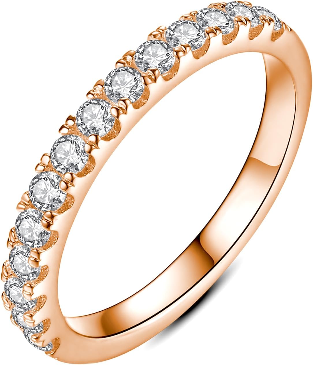 Half eternity band with round stones prong set across the front
