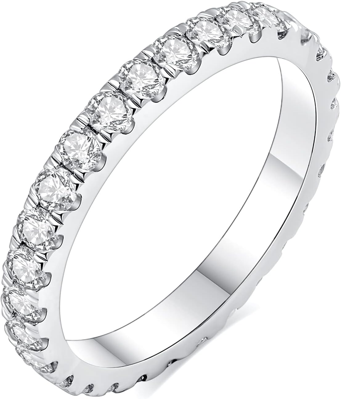 Half eternity band with round stones prong set across the front