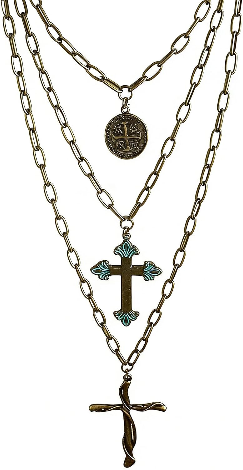 Four-strand layered necklace of mixed stone, wood and glass beads