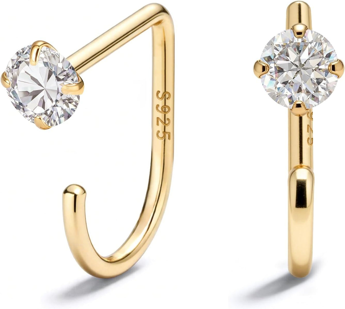 Small half hoop huggie earrings shown in several designs