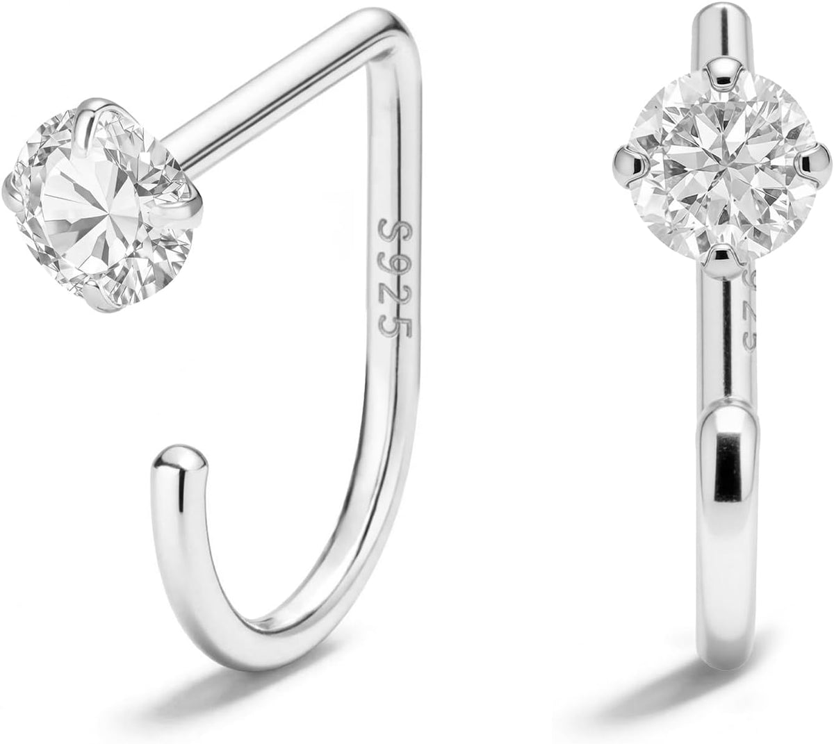 Small half hoop huggie earrings shown in several designs