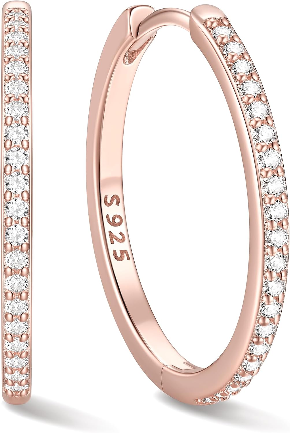 Hinged huggie hoop earrings set with a row of clear stones