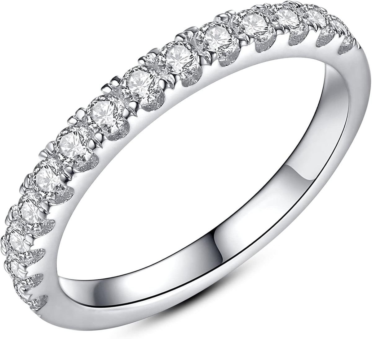 Half eternity band with round stones prong set across the front