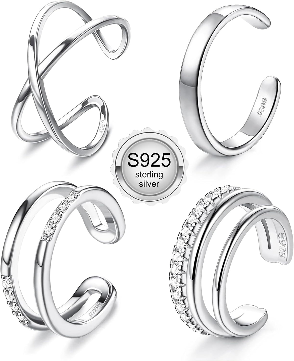 Set of four non-piercing ear cuffs that clip onto the ear rim