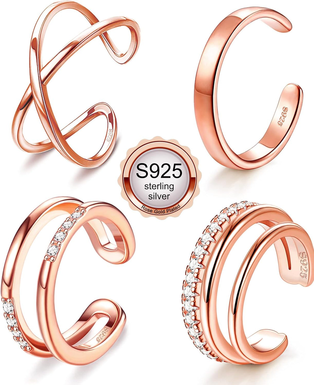 Set of four non-piercing ear cuffs that clip onto the ear rim