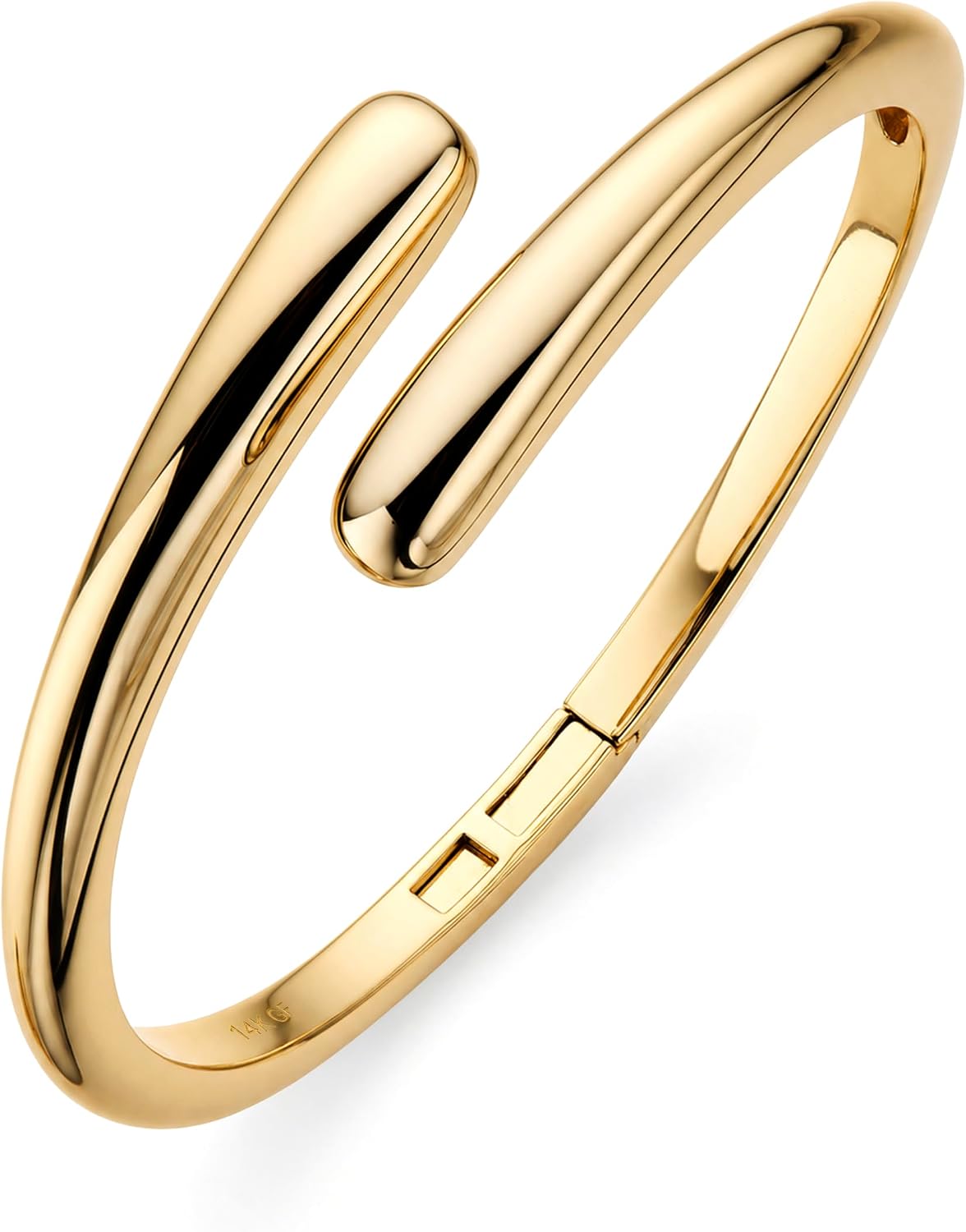 Smooth hinged bangle bracelet stamped 14K GF on the inner band