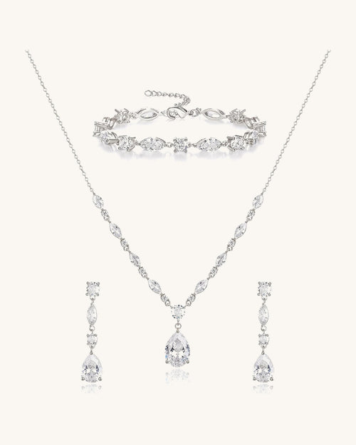 Matching bridal set: necklace, drop earrings and bracelet