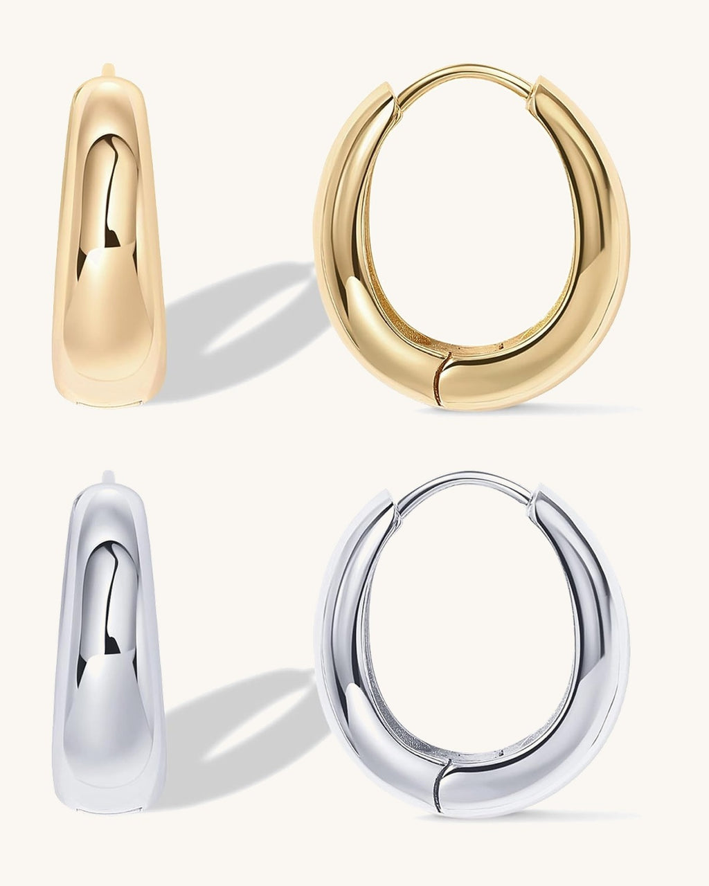 Chunky small hoop earrings with a thick rounded profile
