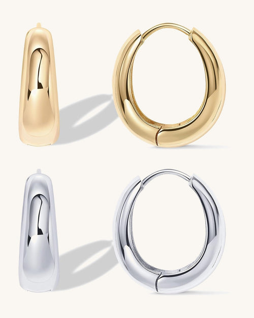 Chunky small hoop earrings with a thick rounded profile