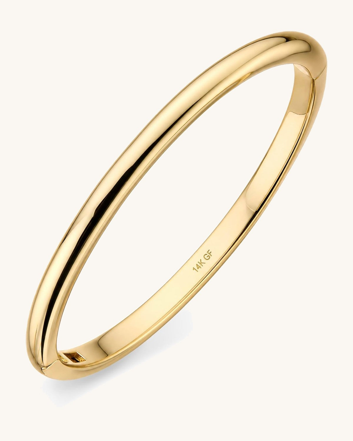 Smooth hinged bangle bracelet stamped 14K GF on the inner band