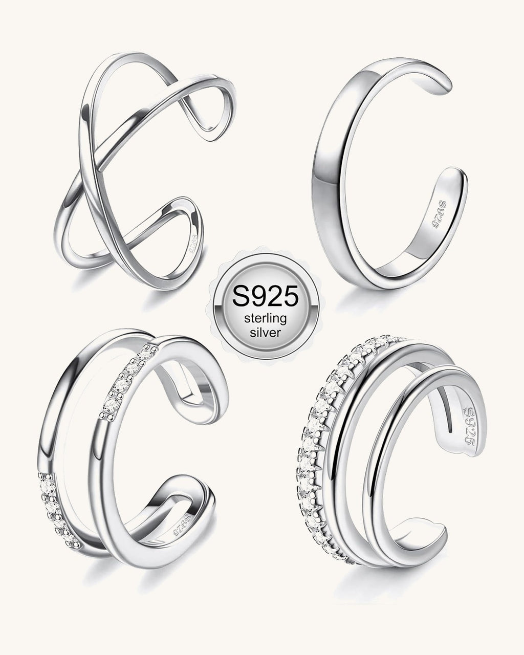 Set of four non-piercing ear cuffs that clip onto the ear rim